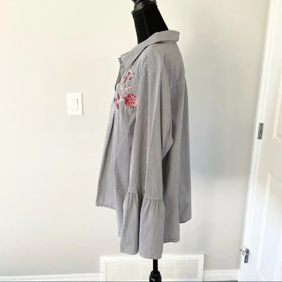 Jasmine & Juliana Striped Bell Sleeve Embroidered  Top - Picture 2 of 16